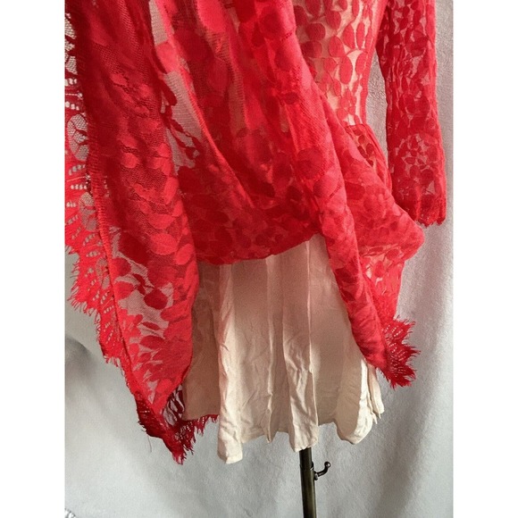 Free People Dress Womens sz. 0 Red Floral Lace Fit Flare 3/4 Sleeve Stretch Boho - Picture 3 of 8